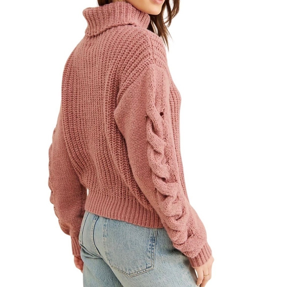 Anthropologie Vgoss Cable Knit   Chunky Pink Cropped Cozy Boho Small Sweater
